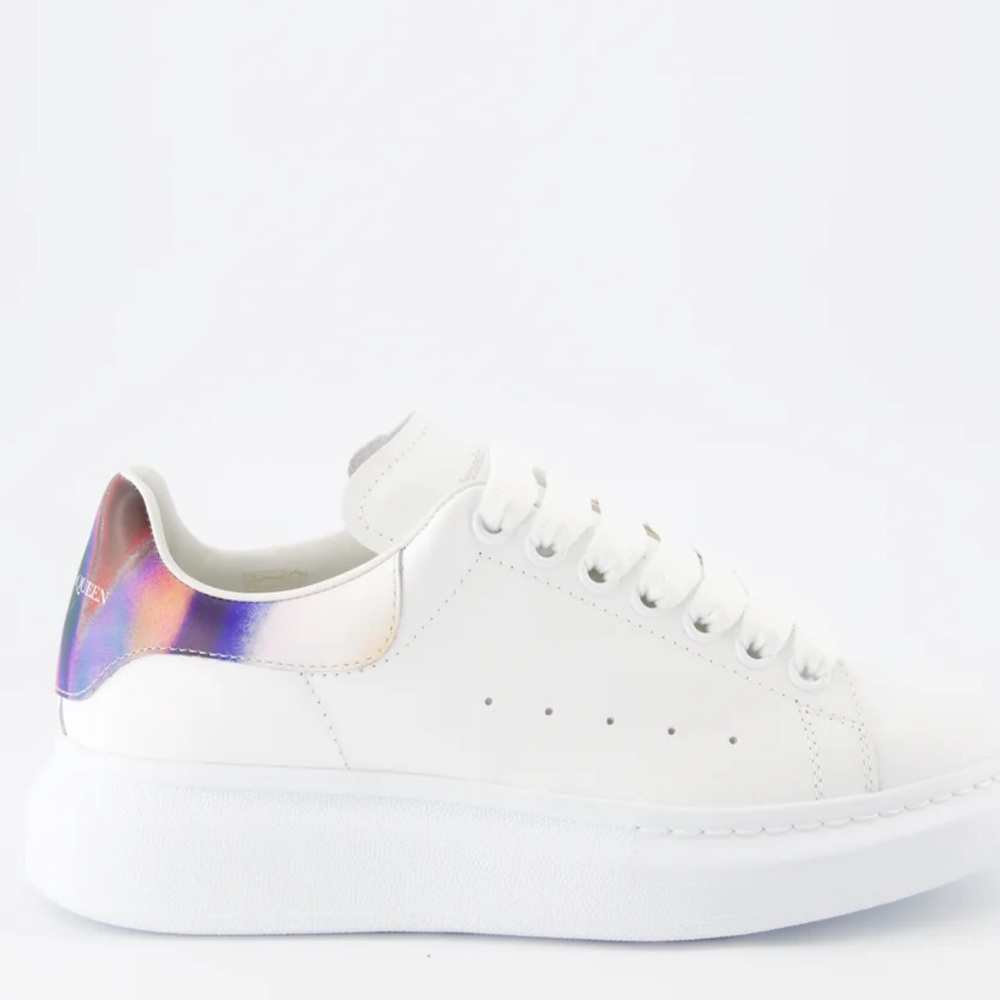 Alexander McQueen White Sneakers with rainbow swirl heel tab